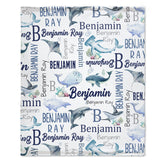 Personalized Ocean Animals Baby Blanket - Personalized Whale Name Blanket - Whales Baby Blanket